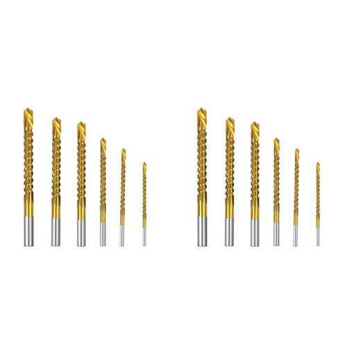 12PCS Titanium Coated Drill Bit Spiral Jagged Saw Drill Bit Composite Drill Bit Twist Drill Bit
