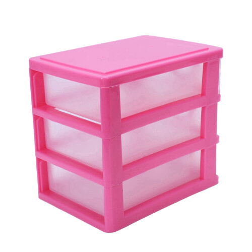 3X  Translucent Drawer Type Plastic Storage Box(Rose Red 3 Layers) 1