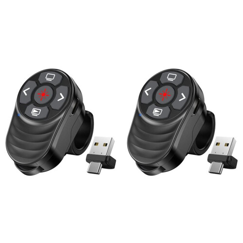 2X Clicker Wireless per Presentatori con Laser Rosso,  2.4G, Doppia Modalità,  per Dito per PowerPoint, Windows e