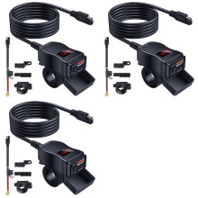 3X Motorcycle USB Charger, Dual USB Type C PD & Quick Charge 3.0 Motorcycle Phone Charger with Voltmeter & /Off