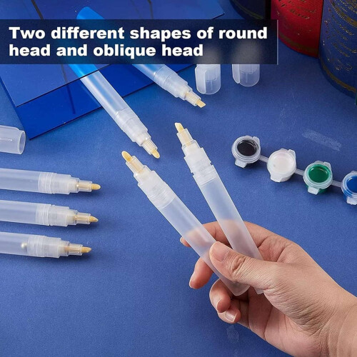 12Pcs Empty Fillable Blank Paint Touch  Pen Markers,Round Tilted- Paint  Pens 6mm 2