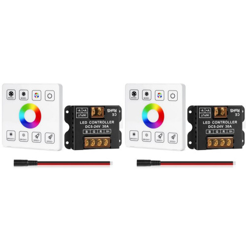 2X RF Touch Panel RGB LED Controller Kit, RGB LED Strip Lights Controller with RF Wireless Remote, for 5V 12V 24V 4-PIN