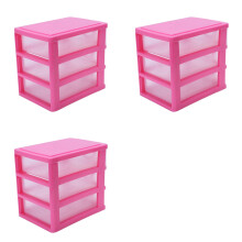 3X Boîte de Rangement en Plastique de Type Tiroir Translucide (Rose Rouge 3 Couches)