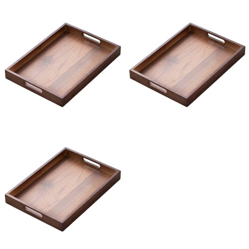 3X Rectangular Bamboo Wood Tea Tray Display Plate Walnut Color Cup Storage Handle Japanese Tea Set Tray 35x25x4cm