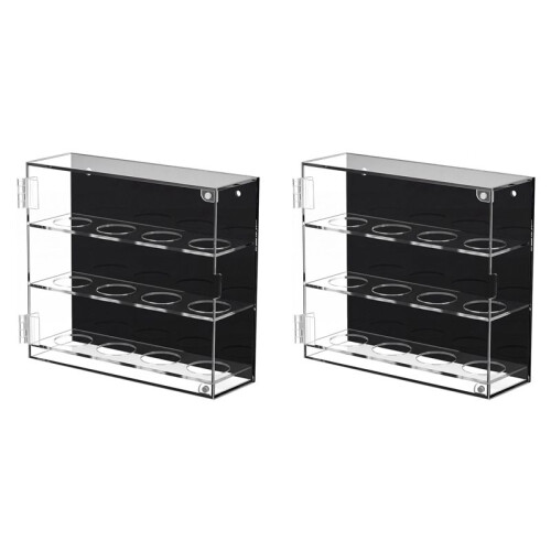 2X Acrylic   Display Case Wall Mounted   Holder 3 Layer Clear Display Box for 12 Balls