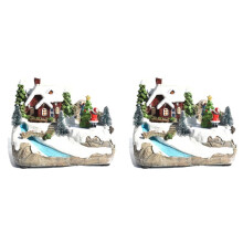 2X Christmas Glowing Christmas Houses Village Christmas Decorations Snow House with LED Lights for Home Decor B