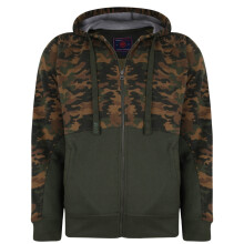 KAM Mens Camo Panelled Zip Thru Big & Tall Hoodie