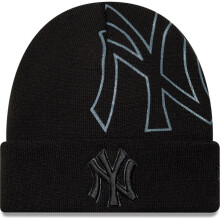 New Era Mens Oversize Logo Cuff Knit New York Yankees Beanie - Black