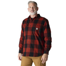 Camisa de Flanela de Manga Larga Carhartt para Hombre, Ajuste Suelto, Cuadros, Rojo Especiado, Grande