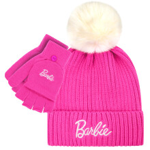 Gorro de Invierno Barbie para Mujeres - Gorro de Invierno con Guantes, Gorro de Lana Cálido, Rosa