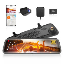 WOLFBOX G840S 12" 4K Mirror Dash Cam with 5.8GHz WiFi, Night Vision