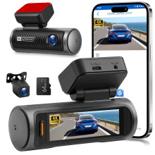 Rimoody 4K Front & Rear Dash Cam with WiFi, 64GB Card, 3.19-in Screen