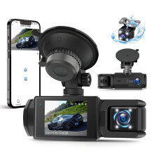 CAMECHO WiFi Dash Cam Front and Rear Inside, 3 Channel Dashcam for Cars, Dash Camera with Night Vision, G-Sensor, Loop Recording, 2” Display