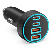 90W USB C Car Charger, 4-Port Dual 45W USB-C/A 12V Socket PD/QC Car Adapter