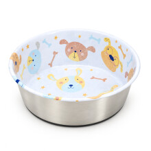 Dog Bowl Food Water Stainless Steel Non Slip Base 950ml Dog Print Pet Feeding