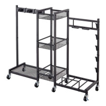 Organisateur d'Outils de Jardin-Duoku-avec Porte-balais, Support de Rangement en Acier sur Roulettes pour Balais, Serpillières