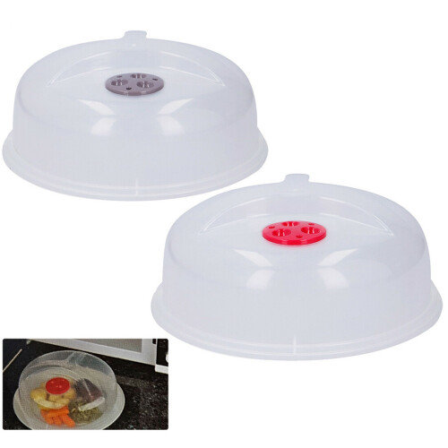 Vivo 2 Pack Microwave Food Plate Dish Cover Kitchen Cooking Vented Handle Clear Lid