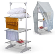 Electric 3-Tier Heated Clothes Dryer Airer Clothing Folding Drying Rack Cover