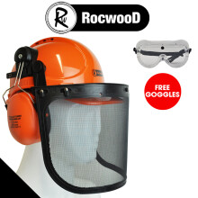 RocwooD Chainsaw Helmet Safety Forestry Ear Defenders Metal Visor FREE Goggles