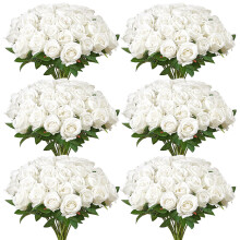 VEVOR Kunstbloemen, 120 stuks Realistische Witte Schuim Neprozen Bulk, Witte Faux Bruiloft met Stelen voor DIY Bruidsboeketten