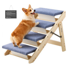 VEVOR Holz Haustier Treppe, 4-Stufen Hundetreppe für Betten, Sofa & Autos, 150kg Tragfähigkeit, Klappbares Design