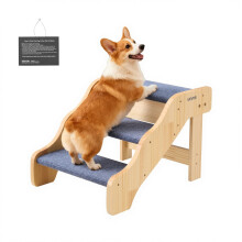 VEVOR Holz Hundetreppe, 3-Stufen Treppe für hohe Betten, Sofa & Autos, 150lbs Tragkraft, Rutschfeste Oberfläche