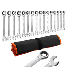 Set de Clés à Molette VEVOR, 16 Pièces en tailles SAE, 72 Dents, Acier Cr-V, avec Pochette, Étiquettes de Taille Claires