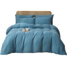 Parure de lit 3 pièces 200x200 cm 2 taies d'oreiller 80x80 Bleu doux — housse couette coton, linge lit adulte