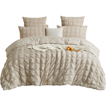 4-Piece Bedding Set 2 x 135x200 cm 2 Pillowcases 80x80 cm Beige — seersucker duvet cover, breathable summer bedding