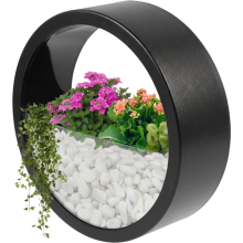 Modern Round Wall-Mounted Hanging Planter Glass Front Black 18x5.5 cm — indoor vertical garden