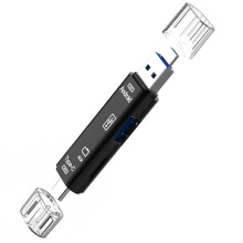 (Black) 5 In 1 Multifunction USB 2.0 Type C/Usb/Micro Usb /TF/SD Memory Card Reader OTG USB Mobile Phone Accessories
