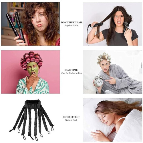 Kit com 2 Faixas de Cabelo Ajustáveis para Cachos Sem Calor, com Design de Garras Removíveis para Ondas e Cachos 2