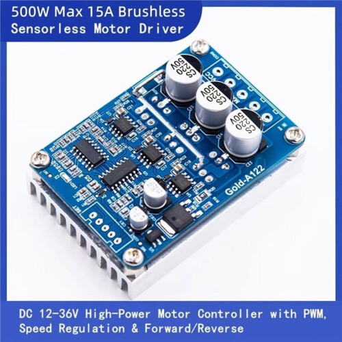 500W 15A  12V-36V Brushless Motor Driver Board Hall-Free Speed Controller Module