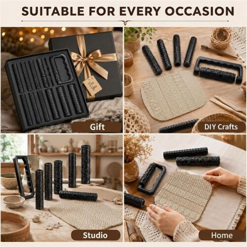 13pcs 3D Printed Clay Texture Roller Set 12-Pattern Clay Roller with Handle, Handheld Pottery Rollers Texture Wheel 2