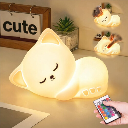 Cadeaux Chat Mignon Endormi - Veilleuse en Silicone 16 Couleurs avec Télécommande 2
