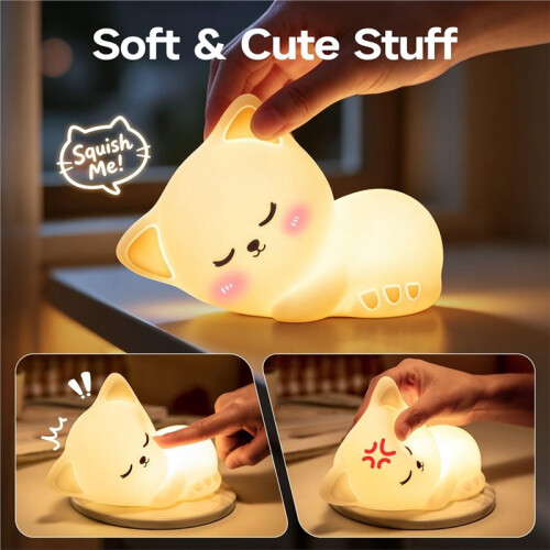 Cadeaux Chat Mignon Endormi - Veilleuse en Silicone 16 Couleurs avec Télécommande
