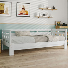 Laajennettava sänky 90x190 cm 2 paikkaa — sydämen muotoinen päiväsänky, valkoista massiivipuuta, pyörillä varustettu runko