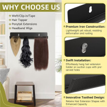3X Percha para Extensiones de Cabello, Soporte Negro para Extensiones de Cabello para Peinar, Lavar, Secar, Trenzar, Estante de Exhibición para