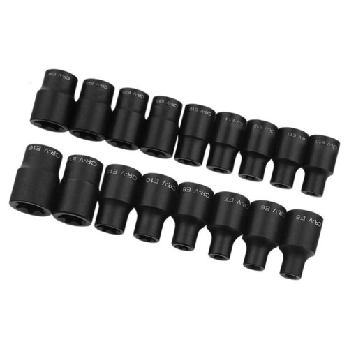 17PCS 1/2" 3/8" Drive E Torx Star Socket Set Impact E Type Torx Bit Socket Wrench Set Mechanical Tools for Torque Wrench 2