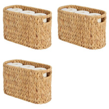 3X Cesta para Papel Higiénico, Soporte de Mimbre de Jacinto de Agua para 6 Rollos de Papel Higiénico con Asas Integradas.