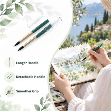 Conjunto de 6 Pincéis de Aquarela para Viagem, Incluindo Pincéis Planos e Redondos para Aquarela Na Cor Verde.