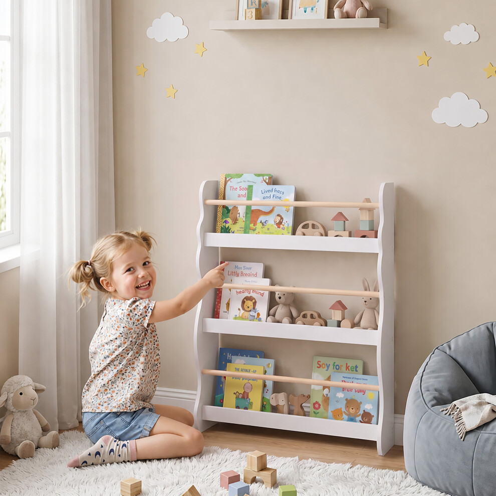 Aiyaplay Kids Bookshelf Wall Mounted 3 Tier Kids Bookcase White