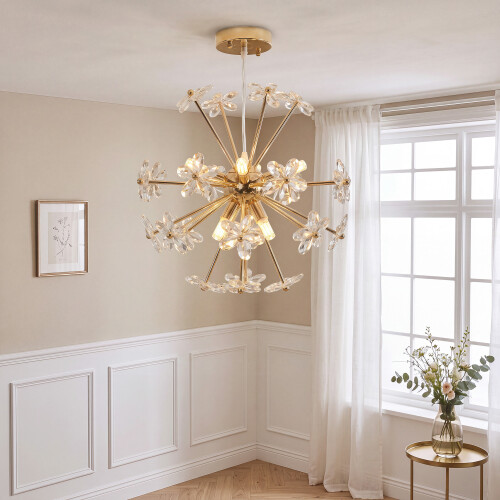 Homcom HOMCOM Crystal Chandeliers Ceiling Light with Flower, Pendant Light, Clear 1