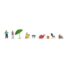 Figuras de camping H0 - NOCH - Escala 1:87 - Pintadas à mão - Conjunto completo - Acessórios incluídos