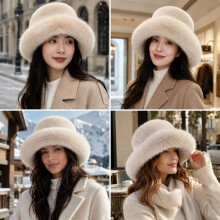 Luxe pluizige bucket hat van imitatiebont voor dames – Zachte pluche wintermuts | Elegant accessoire met brede rand voor kou