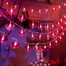 Halloween Purple/Red Bat LED String Lights | 3M 20 LEDs Transparent Crystal Bat Decor Lights | Indoor/Outdoor Party & Haunted House Dec