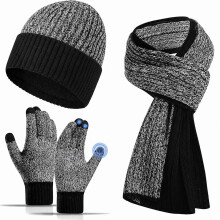 Conjunto de punto de invierno de 3 piezas para hombre: gorro tipo alpaca, bufanda y guantes para pantallas táctiles | Regalo