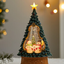 Bola de nieve navideña con forma de árbol de Navidad (13x7x26cm) - Decoración musical con luz y efecto de nieve, con Papá Noe