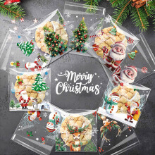 100 Pcs Christmas OPP Self-Adhesive Cellophane Bags – 5 Styles Holiday Candy, Cookie & Treat Packaging Bags, DIY Gift Wrapping Bags fo