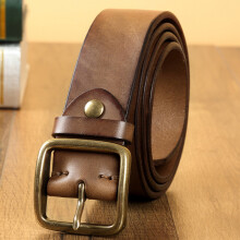 Men's Genuine Leather Belt with Brass Buckle – 110cm Top-Grain Cowhide Belt for Jeans | Vintage Casual Style | Perfect Christmas & Win